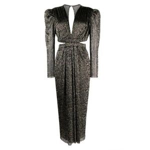 Sabina Musayev Henrietta Black Gold Pleated Cut Out Dress Print Sz S NWT $450